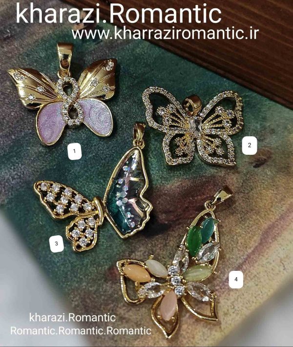 آویز استیل جواهری نگین دار پروانه - Image 1