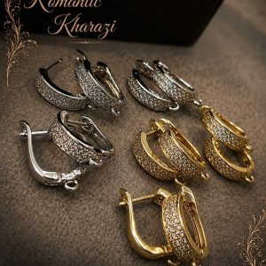 گوشواره استیل حلقه دار نگین دوبل