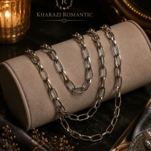 زنجیر استیل بیضی نقره ای