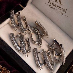گوشواره استیل حلقه دار نگین دار نقره ای