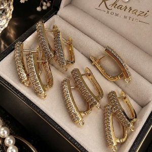 گوشواره استیل حلقه دار نگین دار طلایی